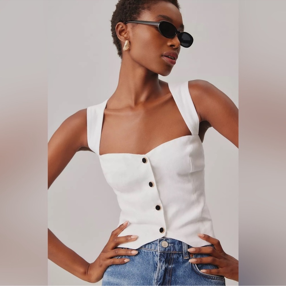 Reformation White Bustier Tank Top - Kimberly Linen